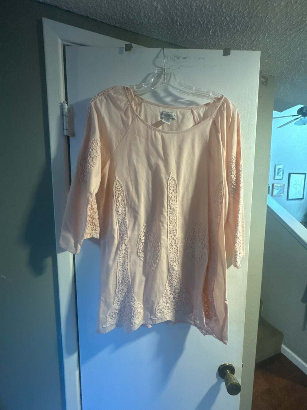 Lilly Mason Women's Pink Cotton Tunic Top with Lace Embroidery Detail Size S